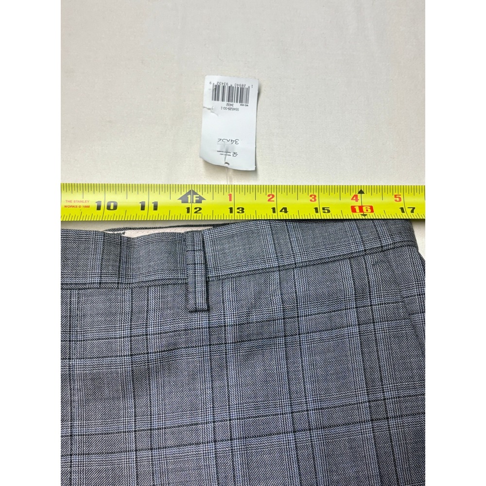 NWT Banana Republic Tailored Slim Fit Plaid‎ Wool Blend Dress Pants 34x32 Gray - Picture 11 of 15